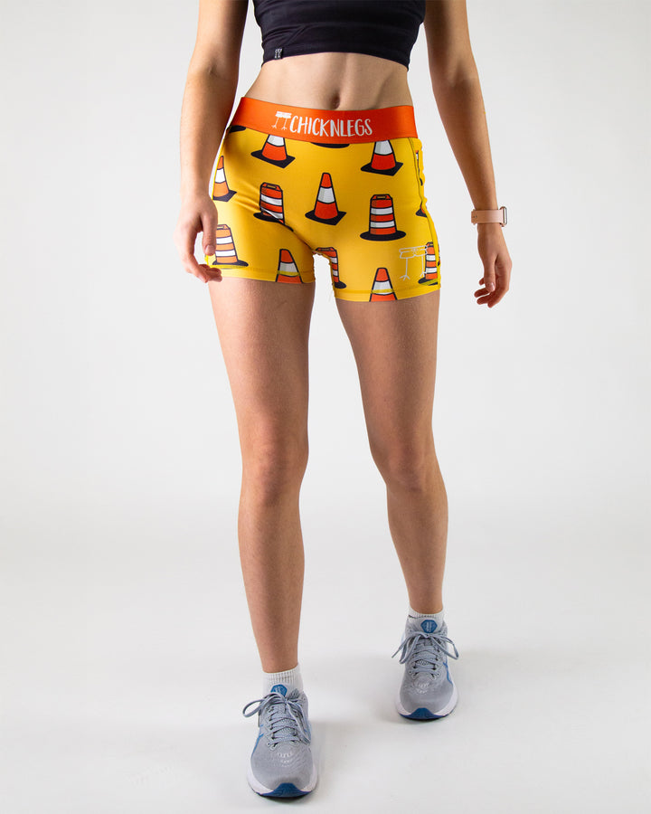 Women's Traffic Cones 3" 2-Pocket Compression Shorts (Orange)  - ChicknLegs