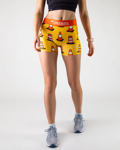 Women's Traffic Cones 3" 2-Pocket Compression Shorts (Orange)  - ChicknLegs