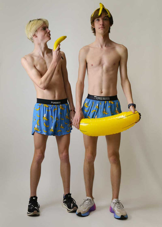Men's Blue Bananas 2" Half Split Shorts - ChicknLegs