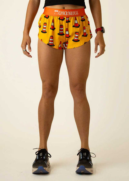 Women's Traffic Cones 1.5" Split Shorts (Yellow/Orange) - ChicknLegs