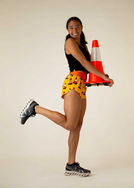 Women's Traffic Cones 1.5" Split Shorts (Yellow/Orange) - ChicknLegs