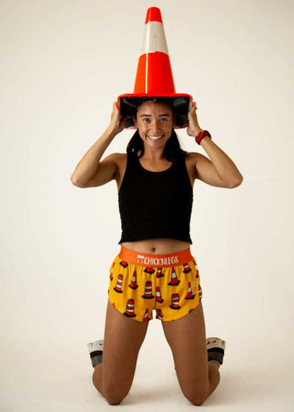 Women's Traffic Cones 1.5" Split Shorts (Yellow/Orange) - ChicknLegs