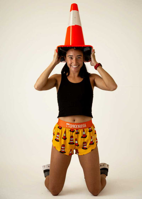 Women's Traffic Cones 1.5" Split Shorts (Yellow/Orange) - ChicknLegs