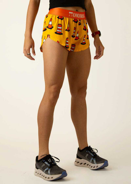 Women's Traffic Cones 1.5" Split Shorts (Yellow/Orange) - ChicknLegs