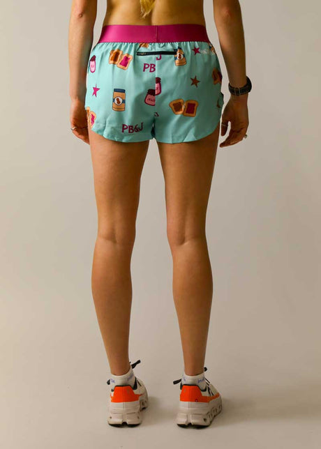 Women's PB&J 1.5" Split Shorts (Light Blue/Magenta) XXS, XS, S, M, L, XL - ChicknLegs Triathlete Store
