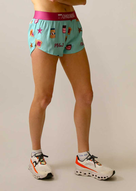 Women's PB&J 1.5" Split Shorts (Light Blue/Magenta) XXS, XS, S, M, L, XL - ChicknLegs Triathlete Store