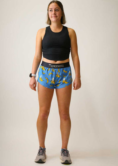 Women's Bananas 1.5" Split Shorts (Blue) - ChicknLegs Triathlete Store