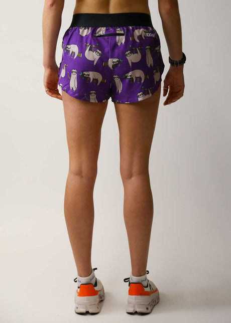 Women's Sloths 1.5" Split Shorts (Purple) - ChicknLegs