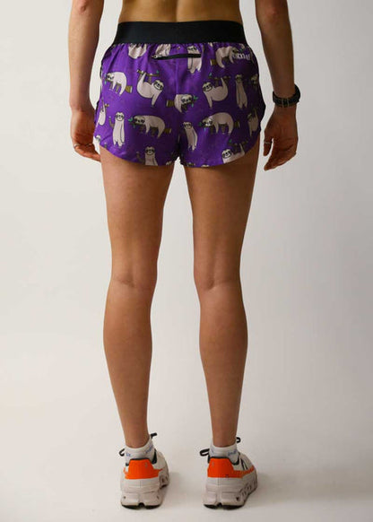 Women's Sloths 1.5" Split Shorts (Purple) - ChicknLegs