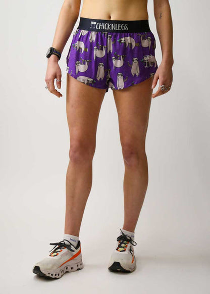 Women's Sloths 1.5" Split Shorts (Purple) - ChicknLegs