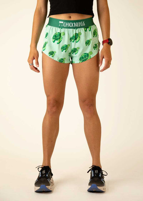 Women's Sea Turtles 1.5" Split Shorts (Blue/Green) - ChicknLegs
