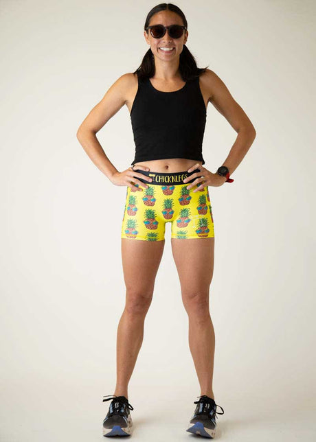 Women's Pineapple Express 3" 2-Pocket Compression Shorts (Yellow)  - ChicknLegs