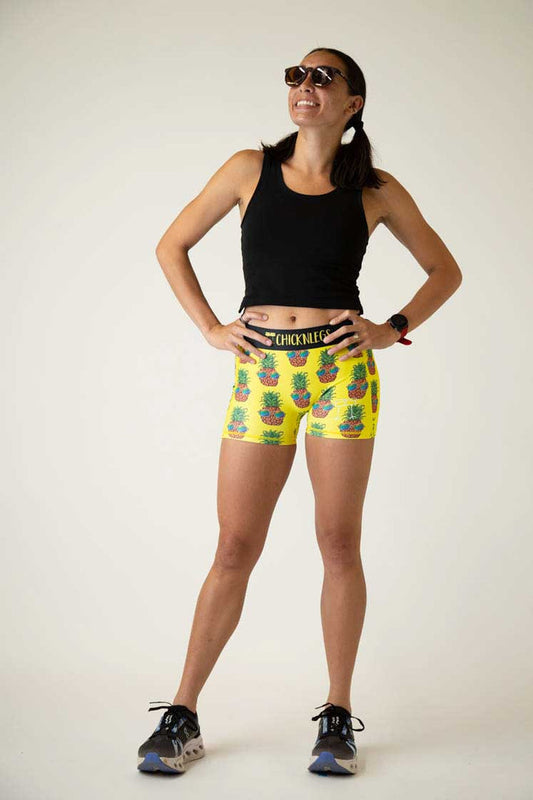 Women's Pineapple Express 3" 2-Pocket Compression Shorts (Yellow)  - ChicknLegs