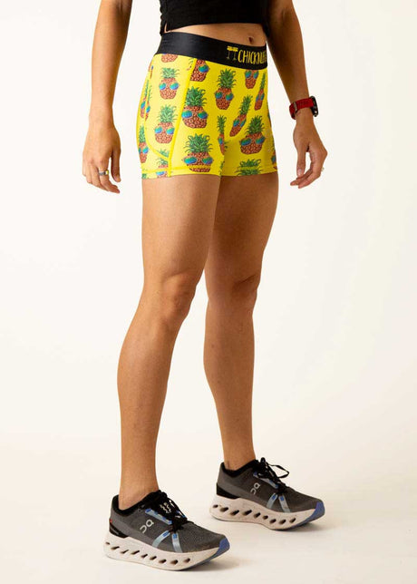 Women's Pineapple Express 3" 2-Pocket Compression Shorts (Yellow)  - ChicknLegs