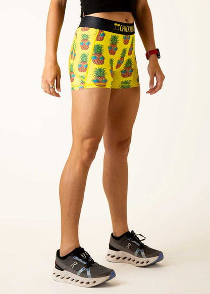 Women's Pineapple Express 3" 2-Pocket Compression Shorts (Yellow)  - ChicknLegs