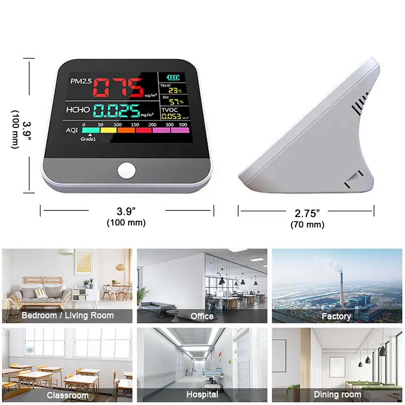 Indoor Air Quality Monitor with Air Quality Index, PM2.5, PM10, PM1.0, HCHO, TVOC - Sper Scientific