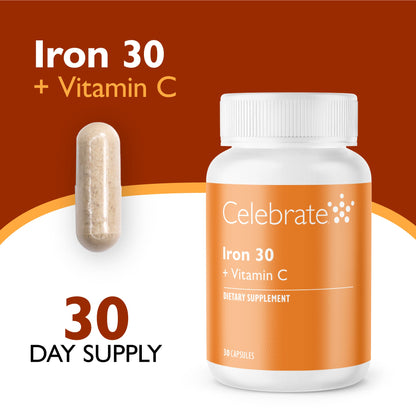 Iron 30mg + Vitamin C Supplement Capsules
