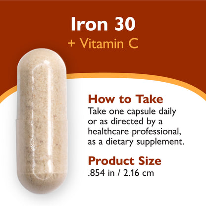 Iron 30mg + Vitamin C Supplement Capsules