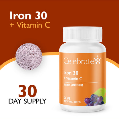Iron 30 mg + Vitamin C Chewable Tablets, Grape