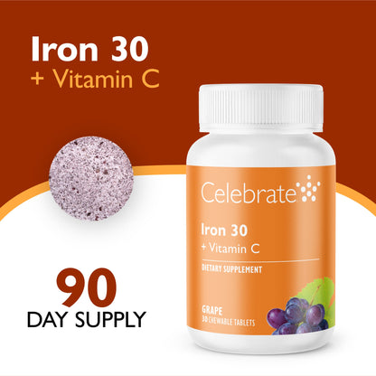 Iron 30 mg + Vitamin C Chewable Tablets, Grape