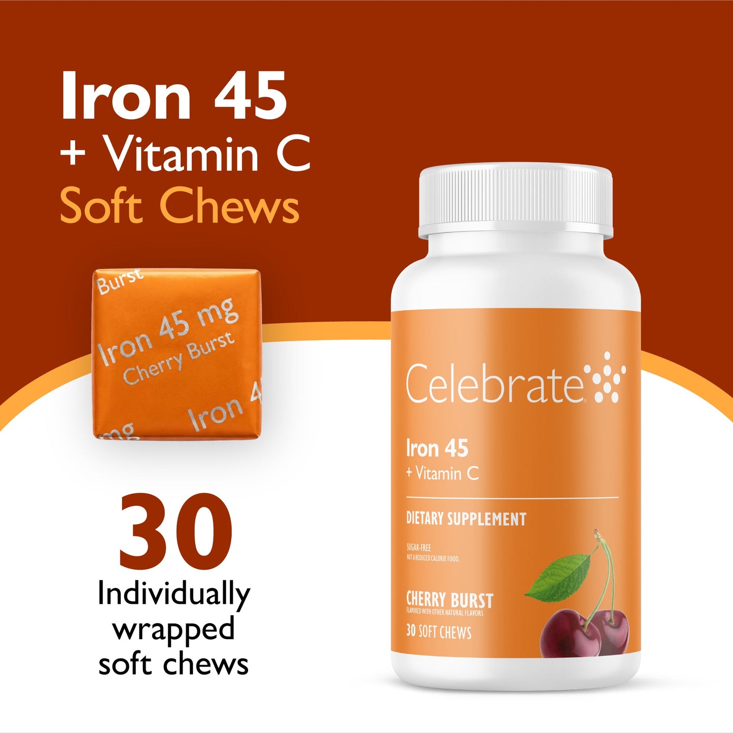 Iron 45 mg  + Vitamin C Soft Chews, Cherry Burst