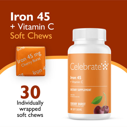 Iron 45 mg  + Vitamin C Soft Chews, Cherry Burst