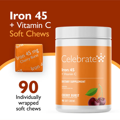 Iron 45 mg  + Vitamin C Soft Chews, Cherry Burst