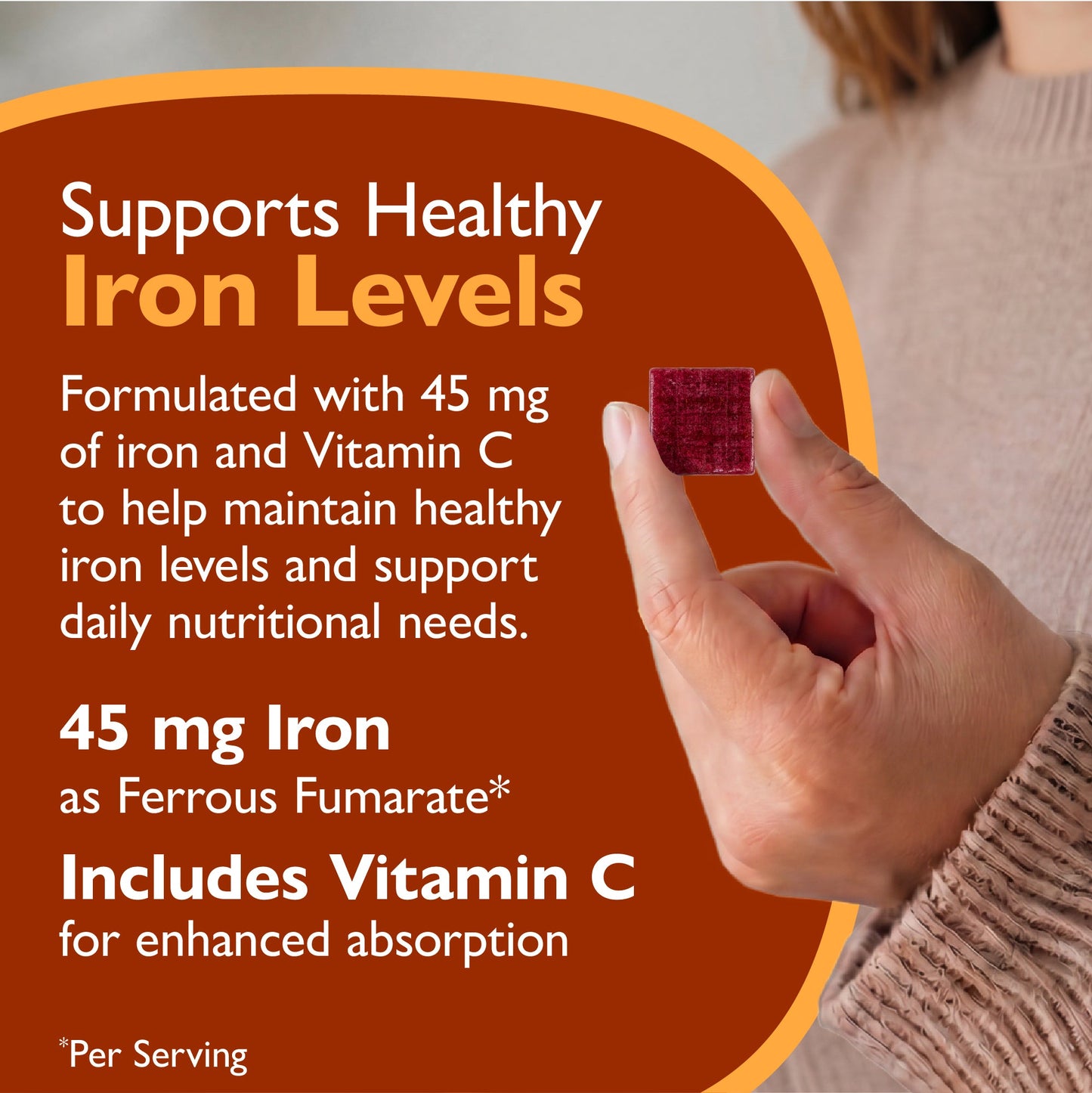 Iron 45 mg  + Vitamin C Soft Chews, Cherry Burst