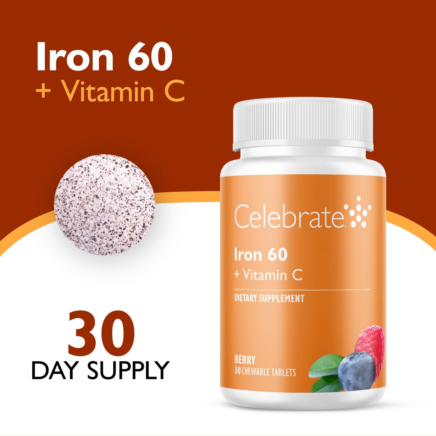 Iron 60 mg + Vitamin C Chewable Tablets, Berry