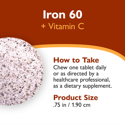 Iron 60 mg + Vitamin C Chewable Tablets, Berry