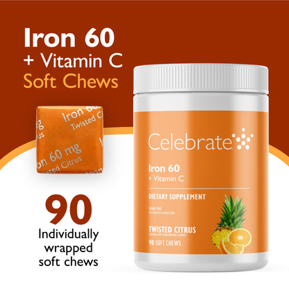 Iron 60 mg  + Vitamin C Soft Chews, Twisted Citrus