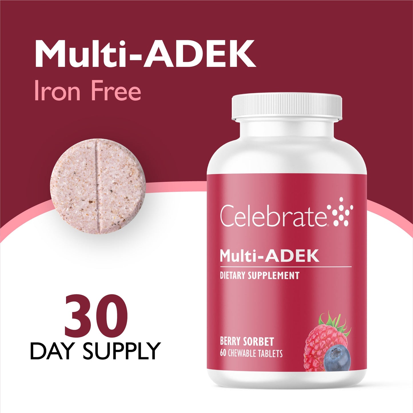 Multi-ADEK Chewable Vitamin, Iron Free, Berry Sorbet