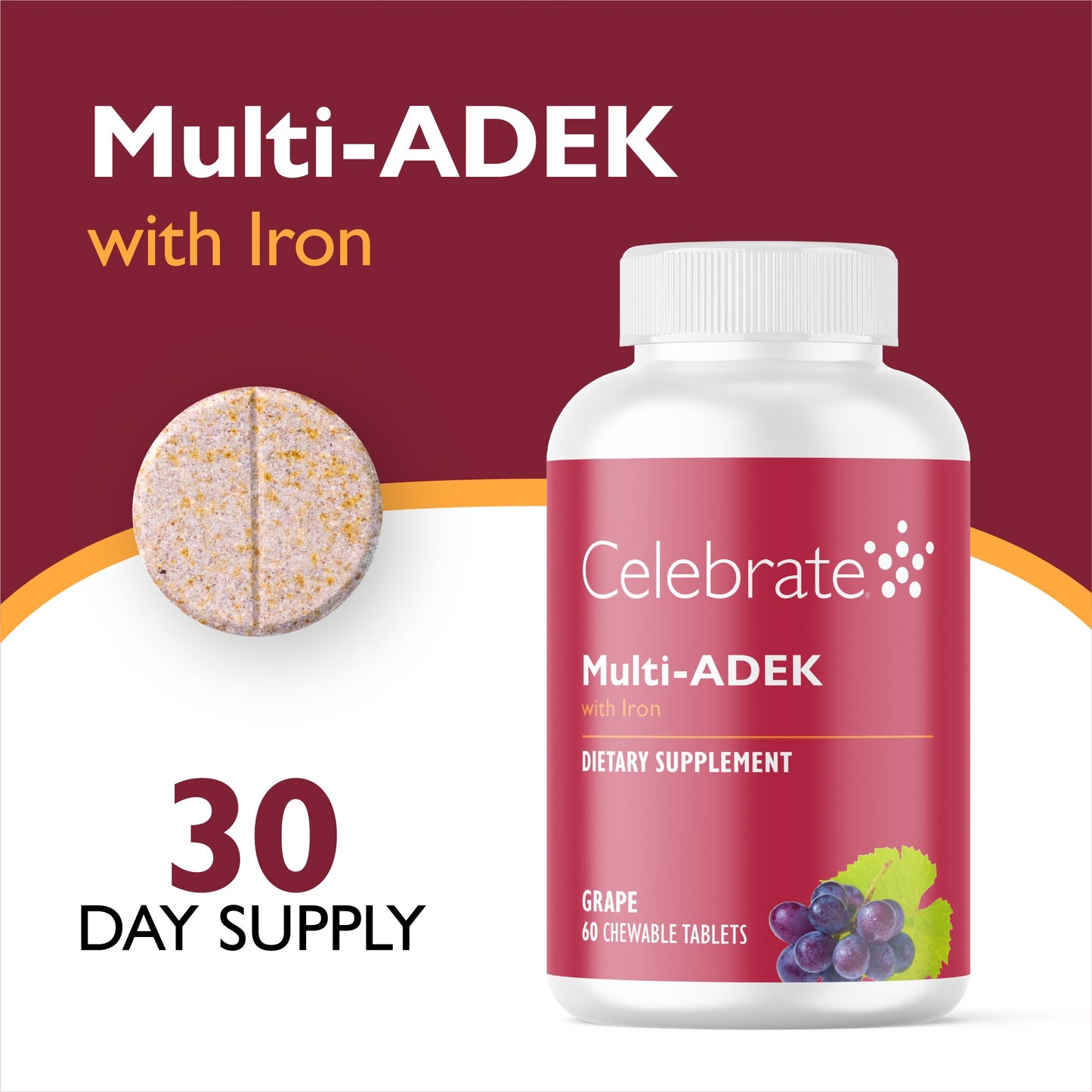 Multi-ADEK Chewable Multivitamin with Iron, Grape