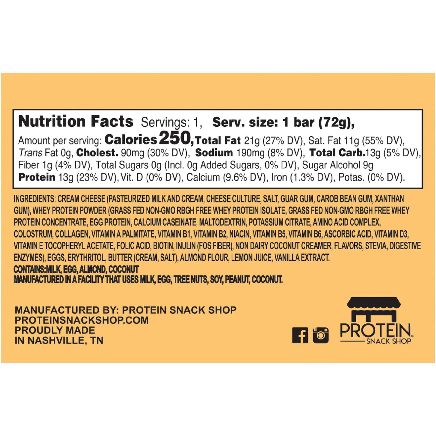 Traditional Protein Cheesecake, 6-Ct, Low Carb, Gluten-Free, Snack Bar - Protein Snack Shop