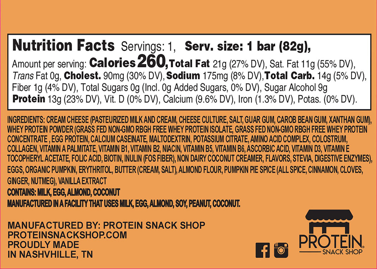 Pumpkin Protein Cheesecake, 6-Ct, Low Carb, Gluten-Free, Snack Bar