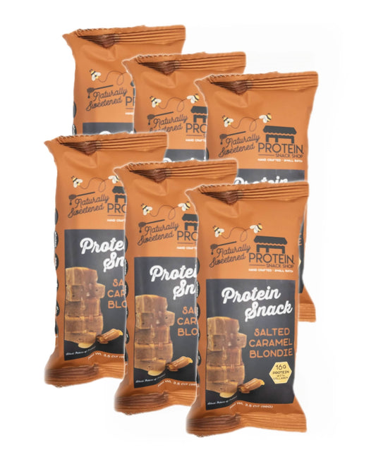 Salted Caramel Protein Blondie, 6-Ct, Honey Sweetened, Gluten-Free, Snack Bar - Protein Snack Shop