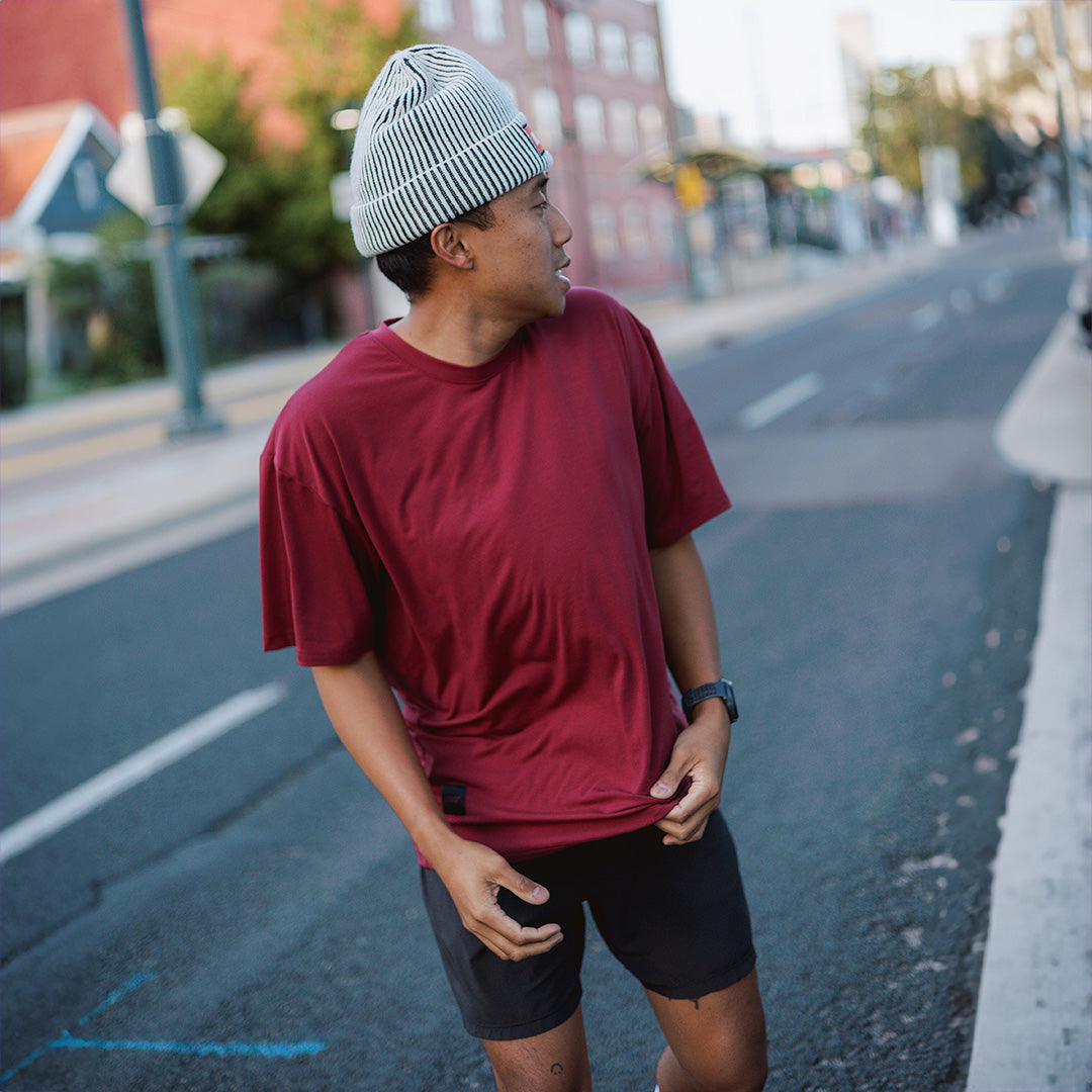 Men's Running Tee- Cabernet- RNNR - The Track and Field Store
