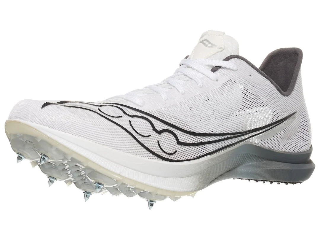 Unisex Endorphin Cheetah Spikes - White and Carbon - SAUCONY - The Track and Field Store