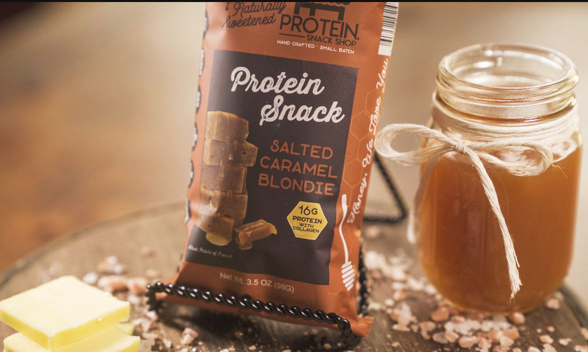 Salted Caramel Protein Blondie, 6-Ct, Honey Sweetened, Gluten-Free, Snack Bar - Protein Snack Shop