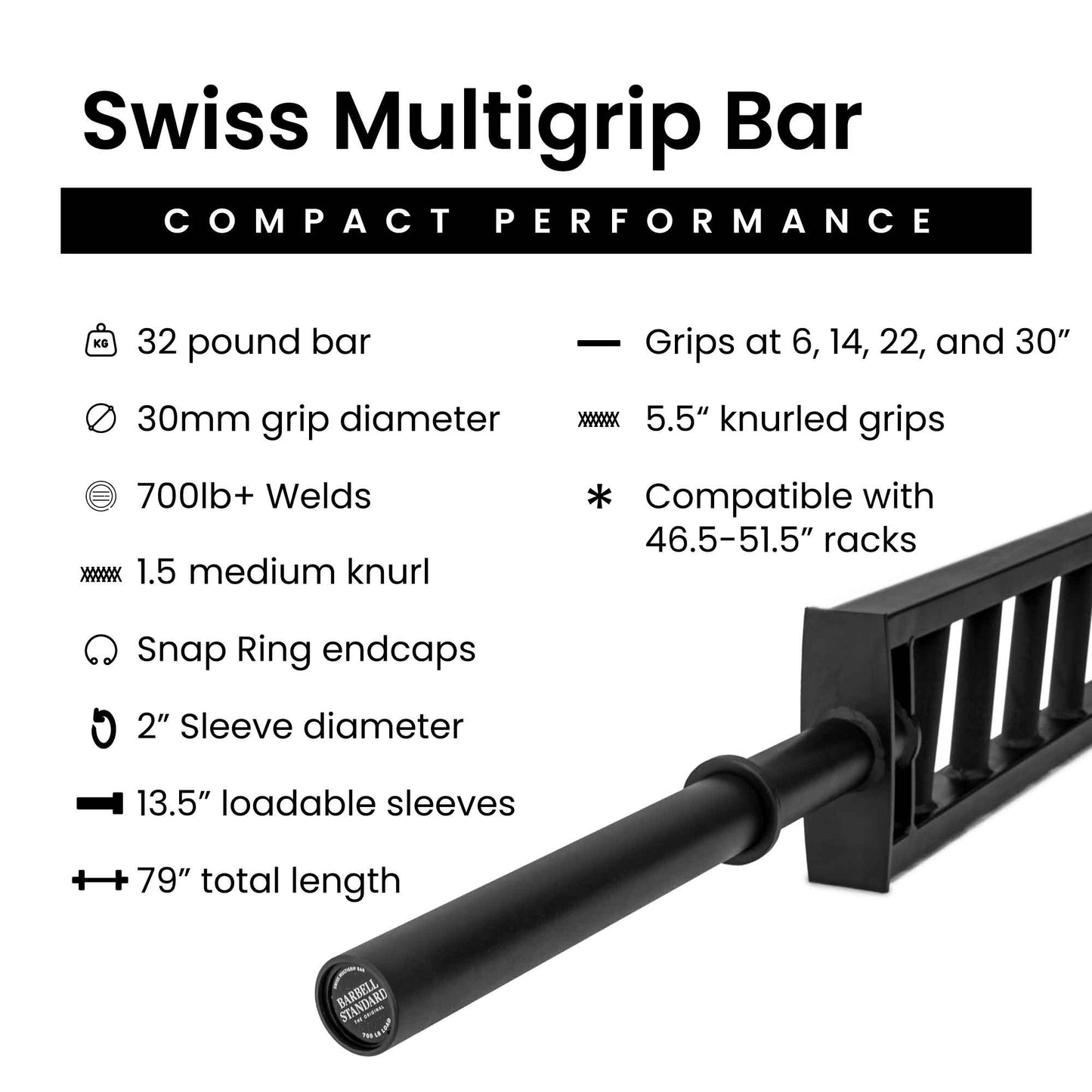 Swiss Multigrip Barbell - Barbell Standard