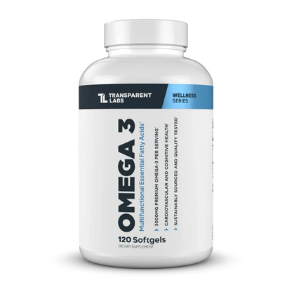 Transparent Labs Omega-3 | High Potency Fish Oil | 3,000mg Omega-3 | EPA + DHA Support - 120 Softgels
