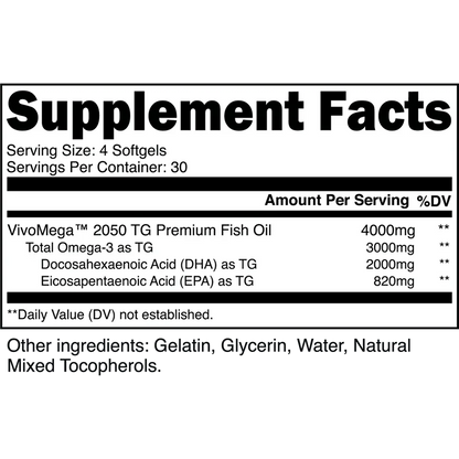 Transparent Labs Omega-3 | High Potency Fish Oil | 3,000mg Omega-3 | EPA + DHA Support - 120 Softgels