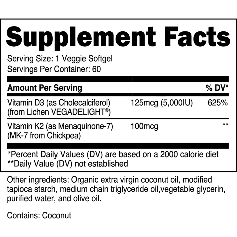 Transparent Labs Vitamin D3 and K2 Softgels | 60 Servings