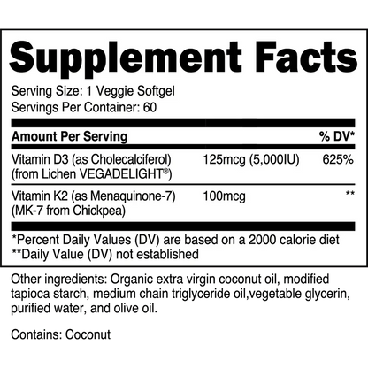 Transparent Labs Vitamin D3 and K2 Softgels | 60 Servings